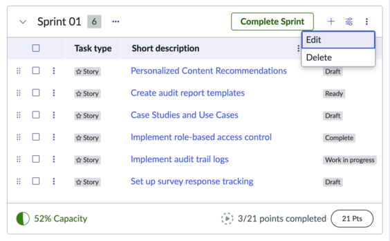 Edit Sprint details in CWM.