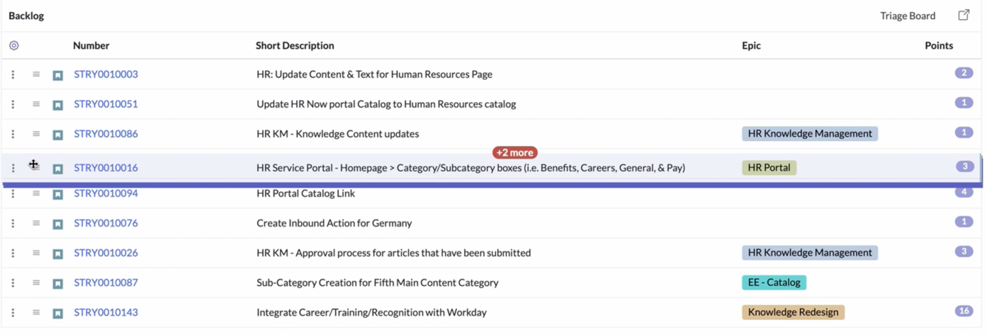Image showing multiple stories selected on the Agile Board.