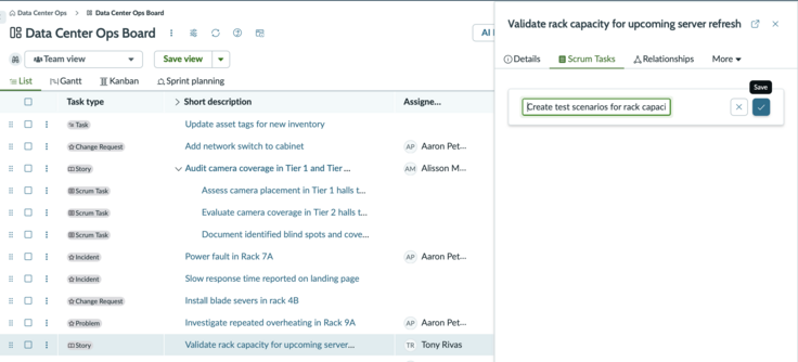 Save the scrum task after providing its name.