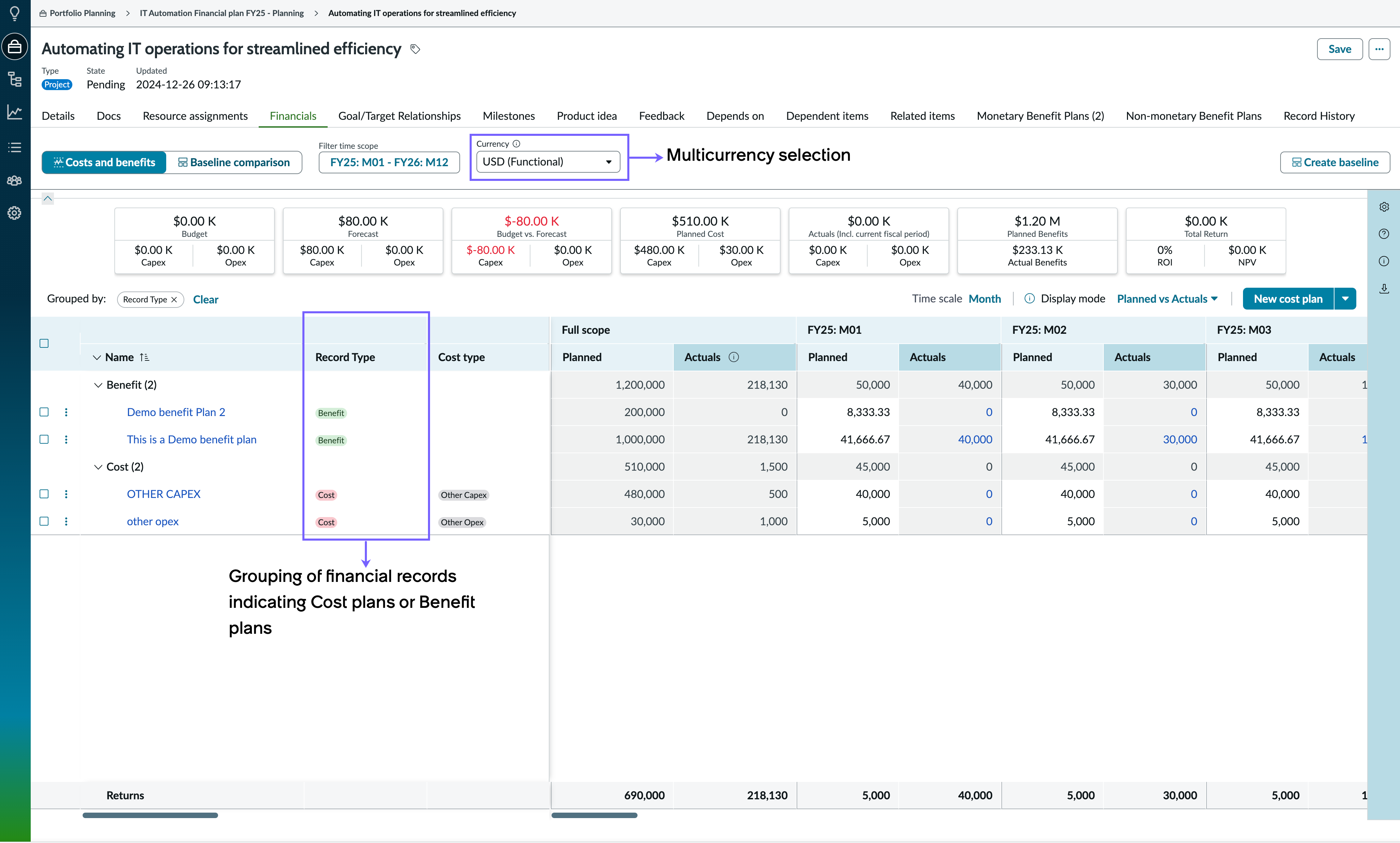 Financials screen.