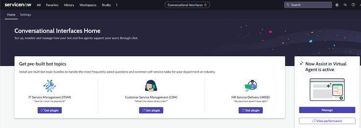 Verwalten Sie Virtual Agent, oder zeigen Sie die Leistung über das Analytics-Dashboard an.