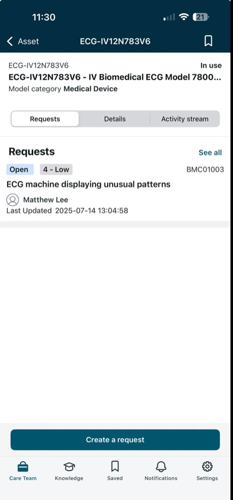 Scanning an asset in Care Team Mobile.