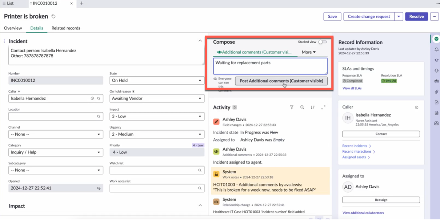 Comment sync example in Care Team Operations for Healthcare IT.