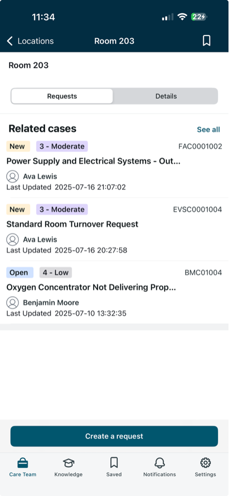 Fonctionnalité de navigation par emplacement dans Care Team Mobile.