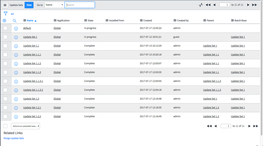 Liste der Update Sets in einem Batch