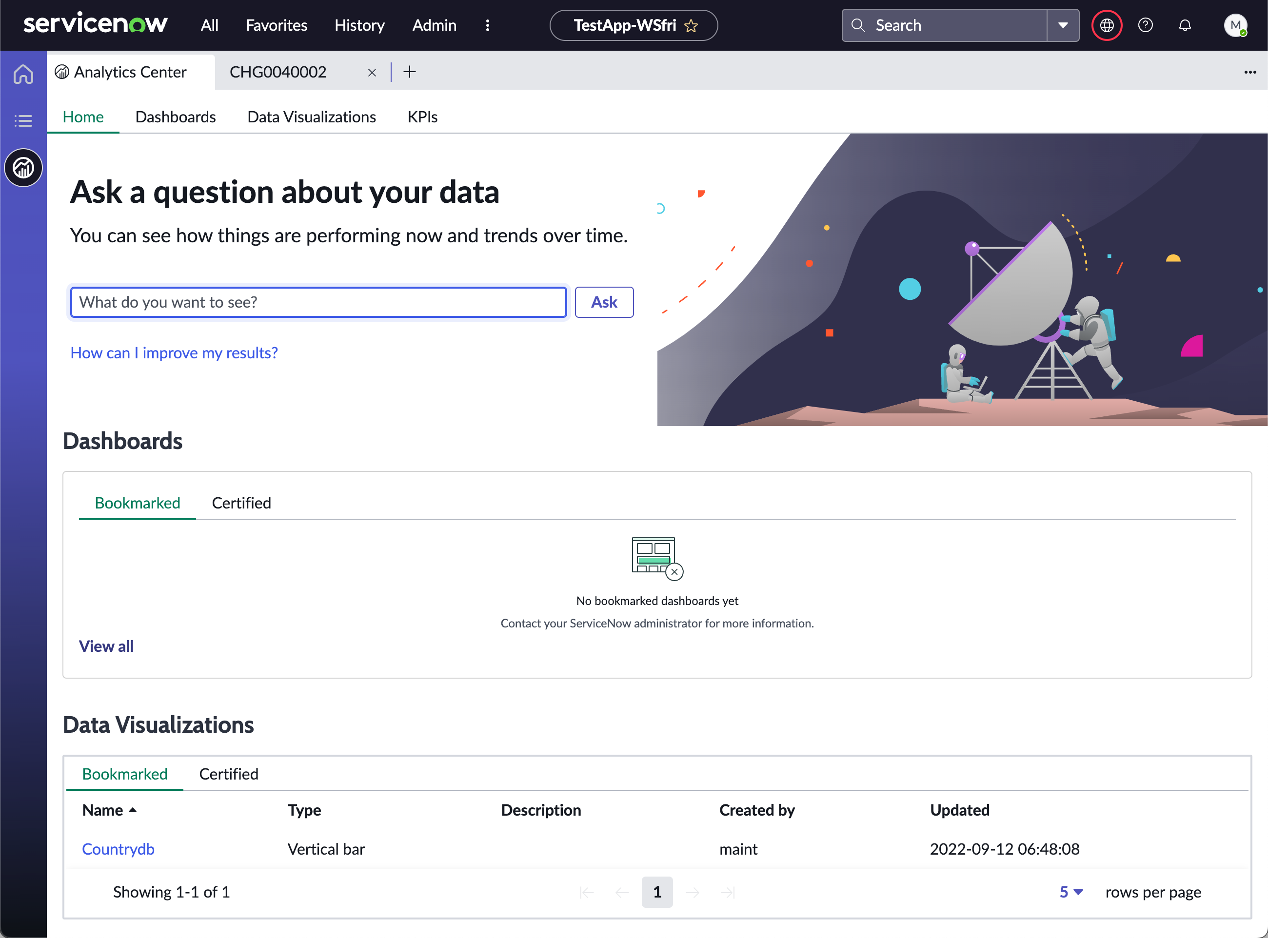 Analytics Center-Beispiel für einen Arbeitsbereich