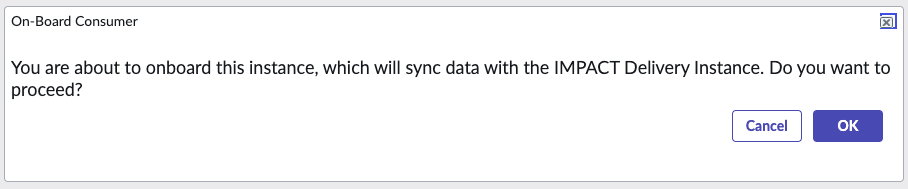 Confirmation message to onboard the selected instance.