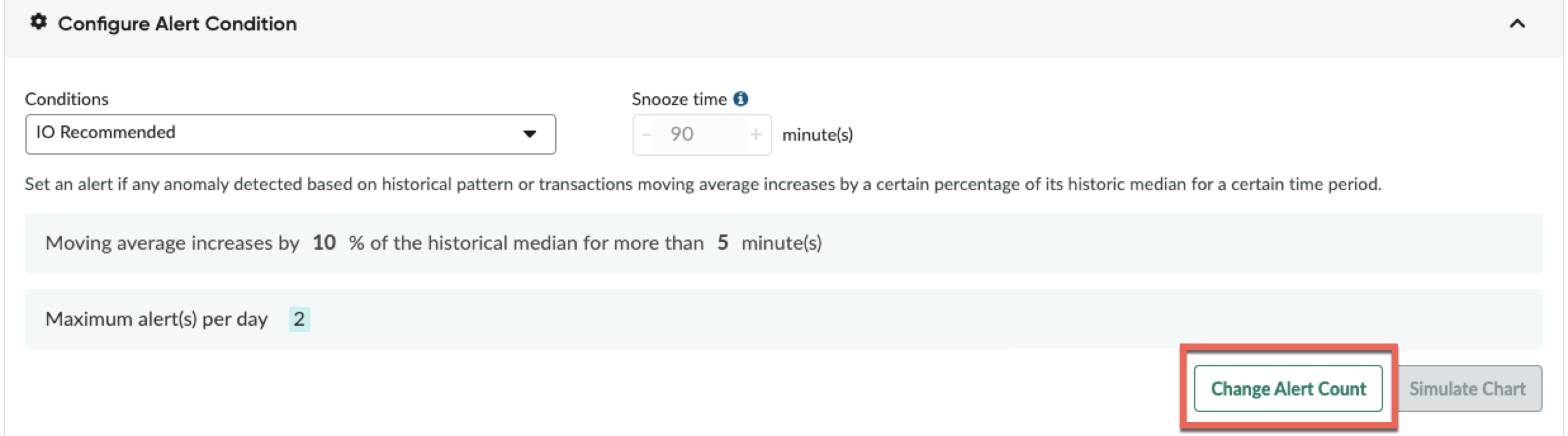 Shows the Change Alert Count option.