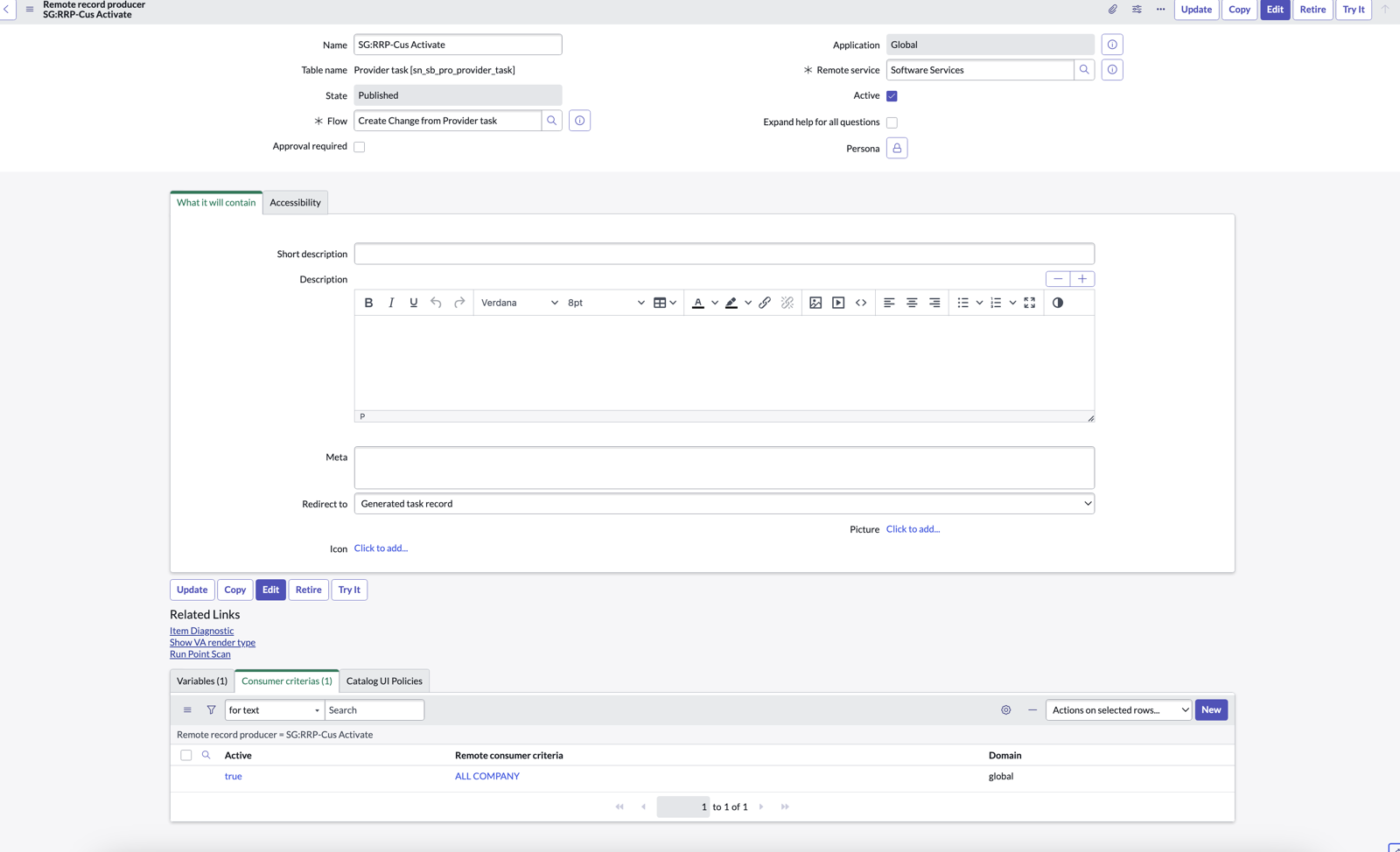 Detailansicht eines Remote-Datensatzersteller-Formulars