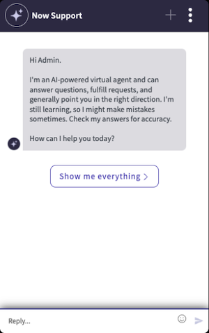 すべて表示 (Show me everything) にはすべての 仮想エージェントデザイナー トピックが表示されます。