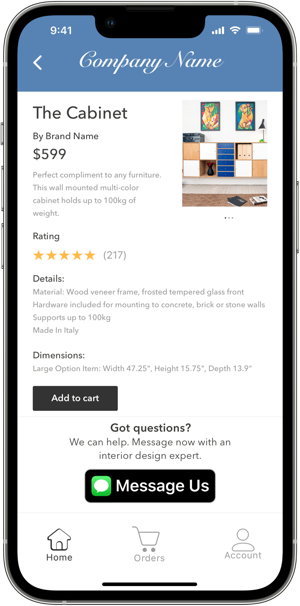 Apple の [Message Us] ボタンが表示されたデバイス