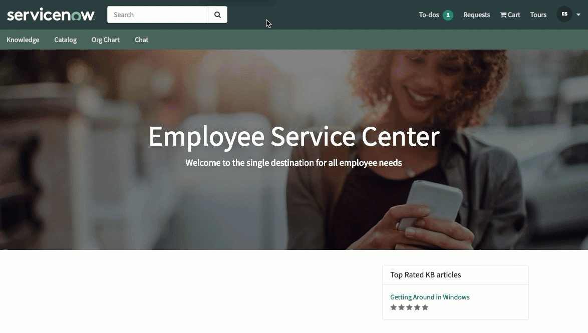 Employee Service Center で電子署名 To Do を実行する従業員。