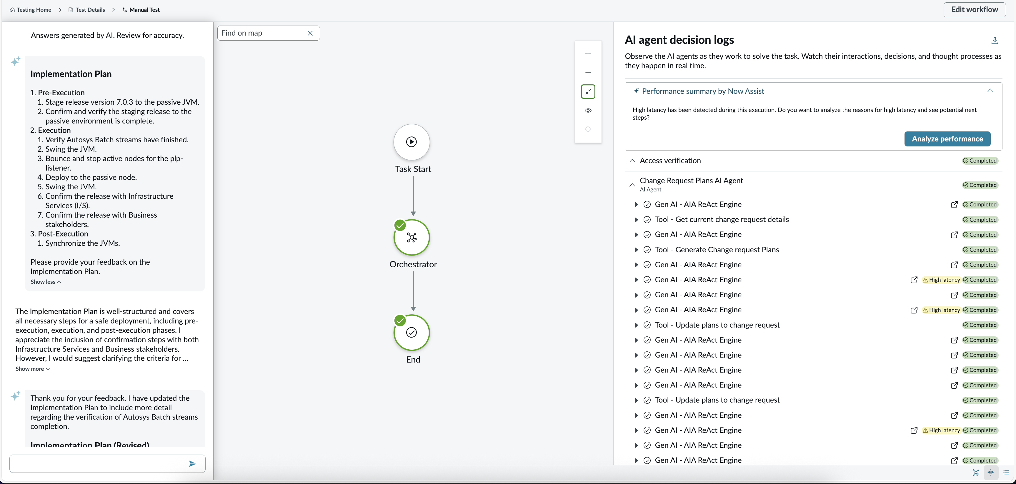 Générer des plans de demande de changement Sortie de workflow agentique.