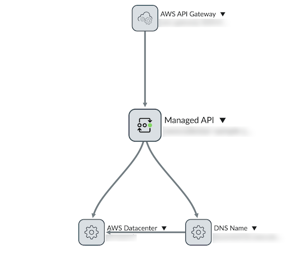 依存関係ビューマップ上の aWS API ゲートウェイの CI および接続