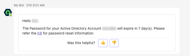 Mensagem enviada aos funcionários do Microsoft Teams