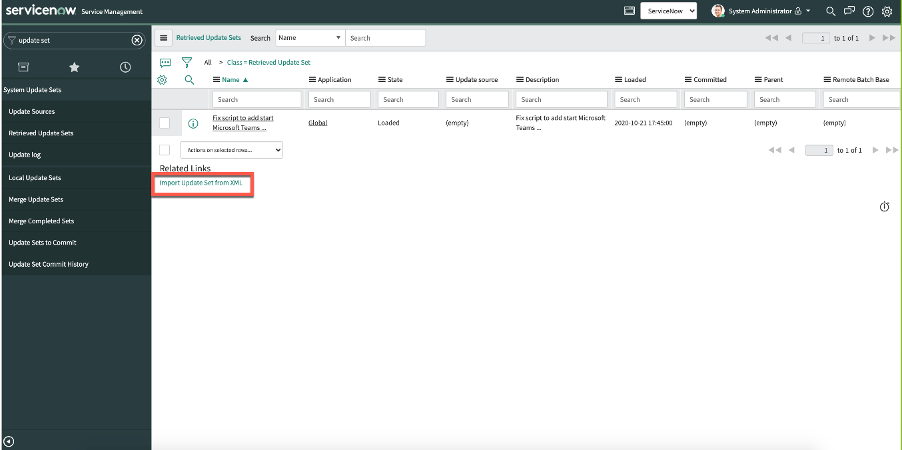 Importar conjunto de atualizações do XML