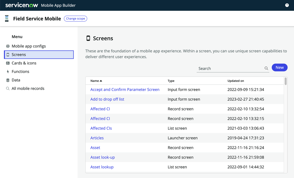 Mobile App Builder カテゴリのホーム画面。