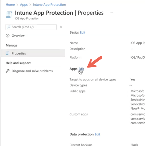 アプリ保護ポリシーの追加方法を表示する Microsoft エンドポイントマネージャー管理センター