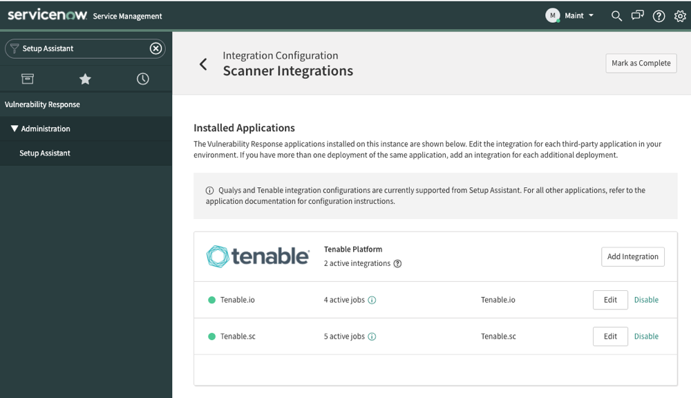 설정 도우미에서 통합 Tenable.io 및 Tenable.sc.
