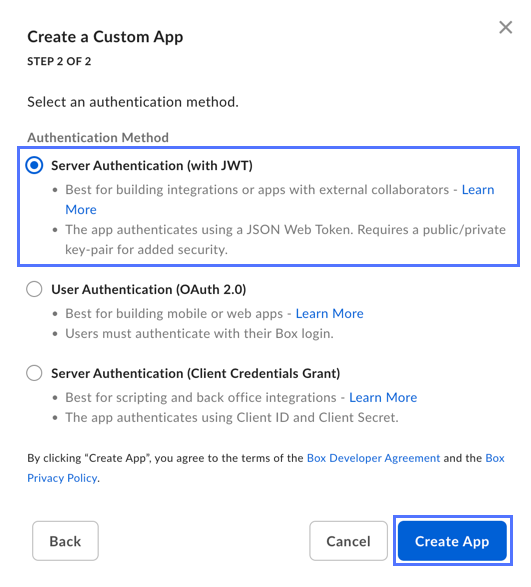 Erstellen Sie einen anwenderdefinierten App-Bildschirm 2 von 2 in Box Entwicklerkonsole.