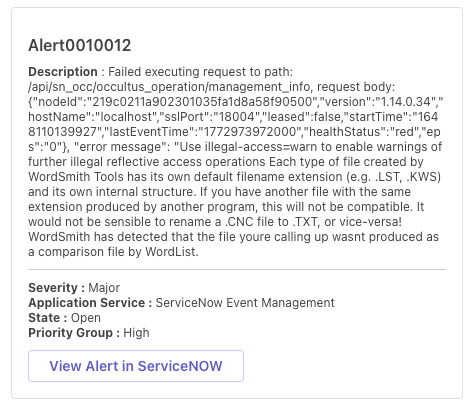 Microsoft Teams의 샘플 HLA 경보 알림.