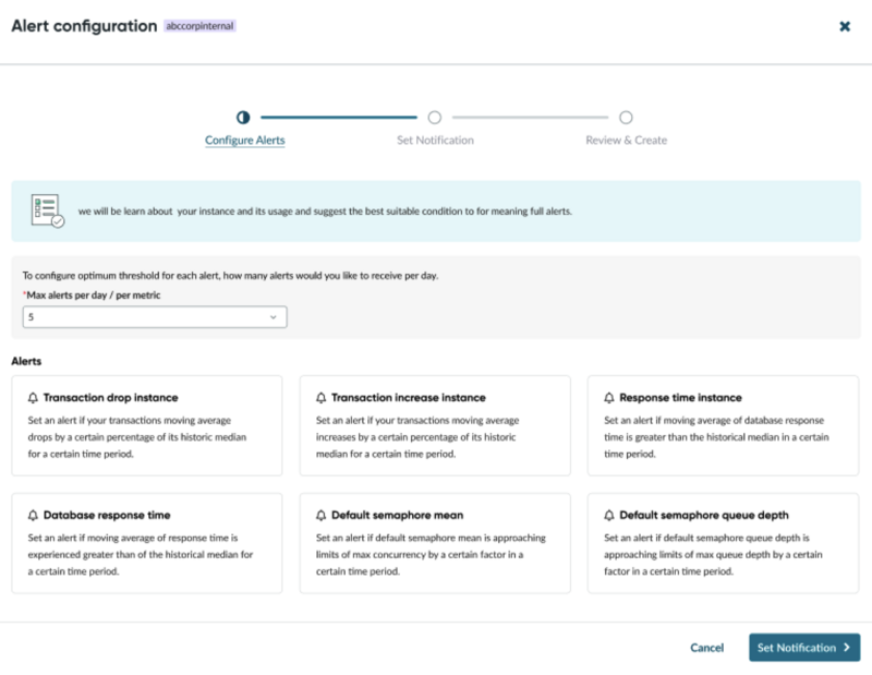 Shows the alert configuration drop-down selector.