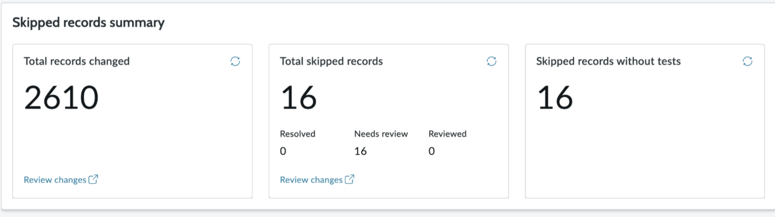 Screenshot showing the skipped record summary