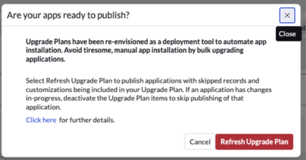Screenshot showing refreshing of the Upgrade Plan with property enabled