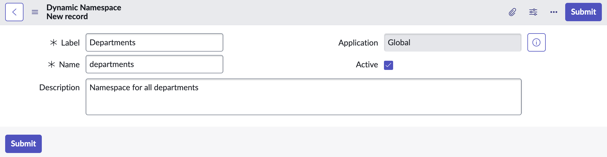 Creating a new namespace for Departments.