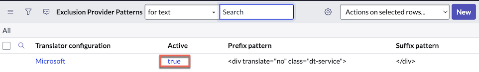To open a record, use the value in the Active column on the list view of Exclusion Provider Pattern.