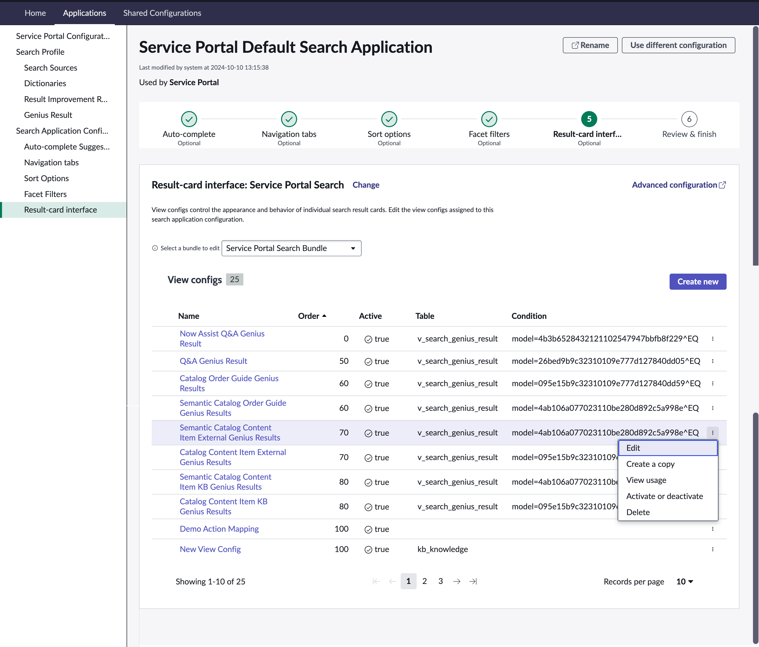 Result-card interface of the search application in the AI Search Admin console where you can configure EVAM display options for search results in AI Search.