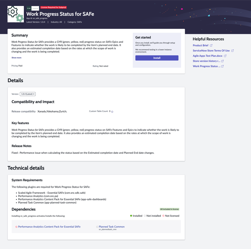 Application Manager details page demonstrating unlicensed dependencies and a "License required for subprod" application state indicator.