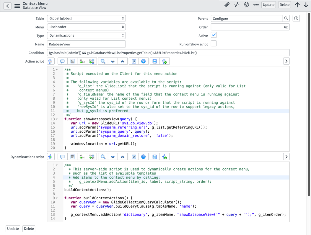 Context menu form