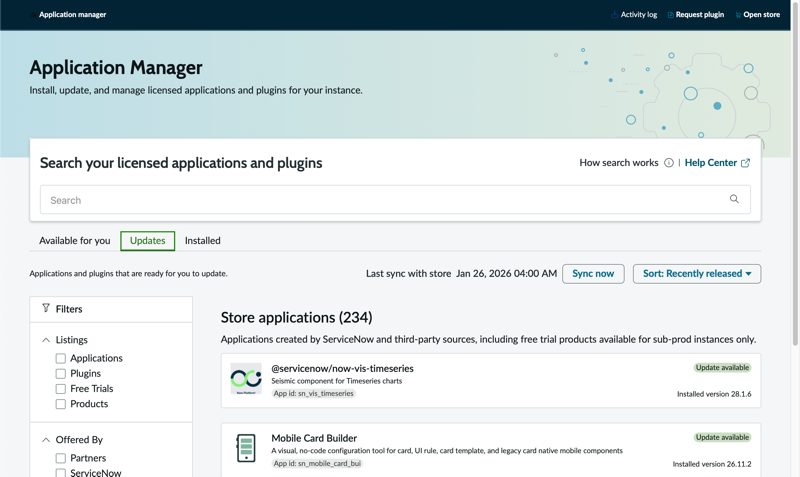 Application Manager updates page.