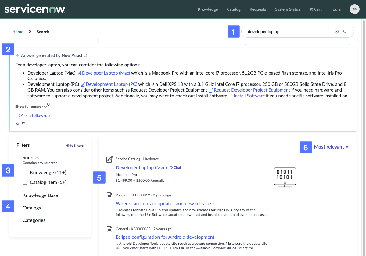 Sample search result page displaying developer laptop search query results.