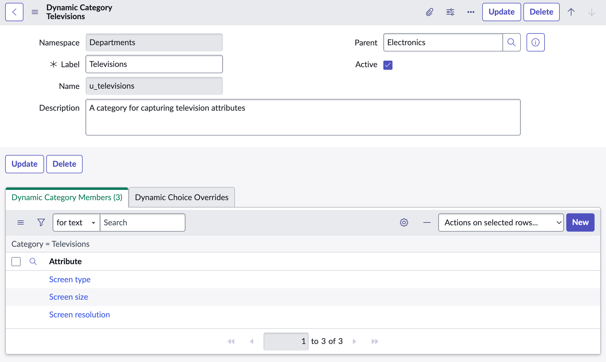 Add dynamic attributes to the Televisions dynamic category.
