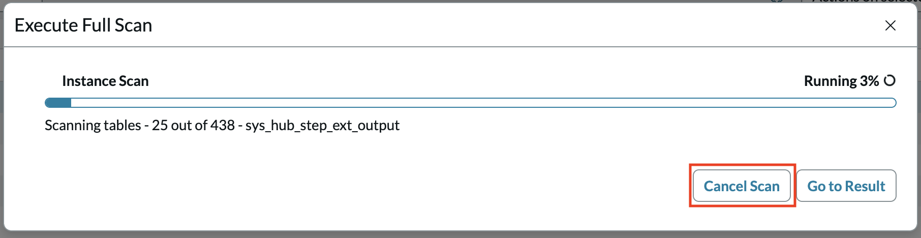Screenshot showing the execution modal.