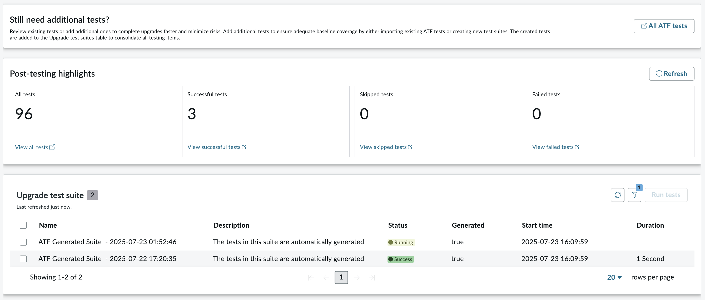 Screenshot showing the post testing scenario