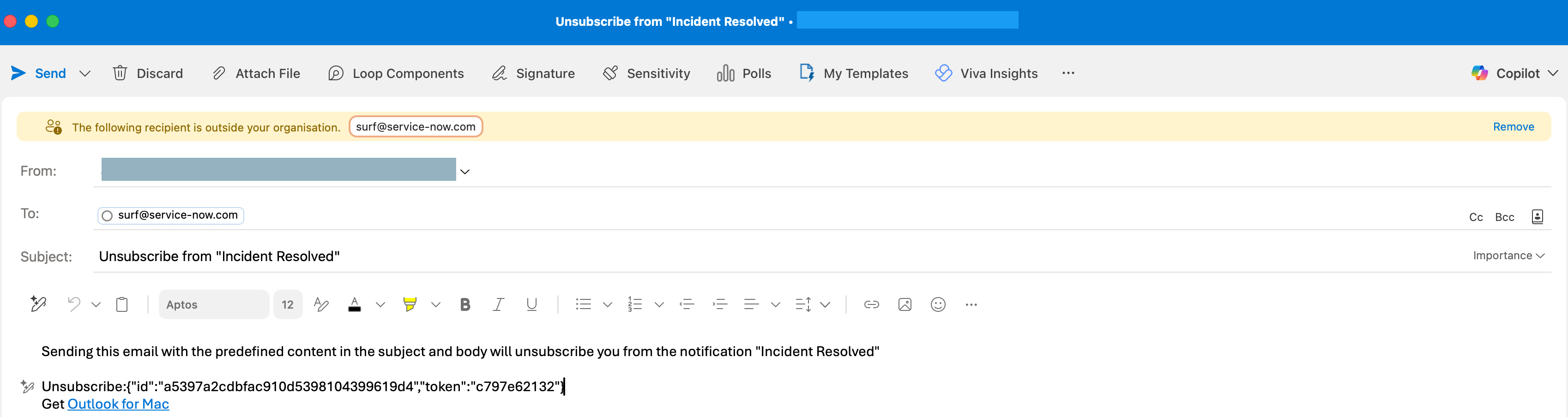An email that shows how the email client works after the unsubscribe link is selected.