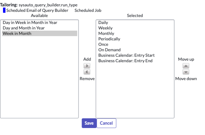 Scheduled Job Run times options menu.