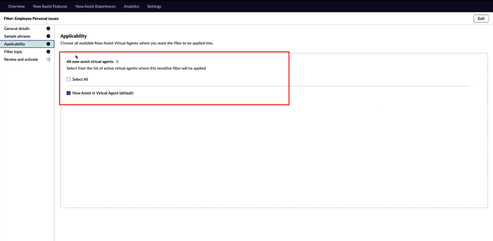 Shows the ability to add virtual agents to sensitive phrases