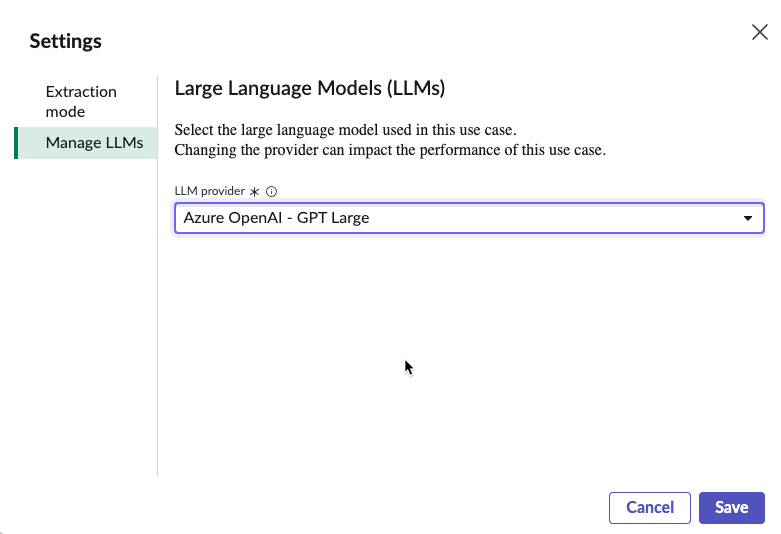 Manage LLM Provider in use case settings.