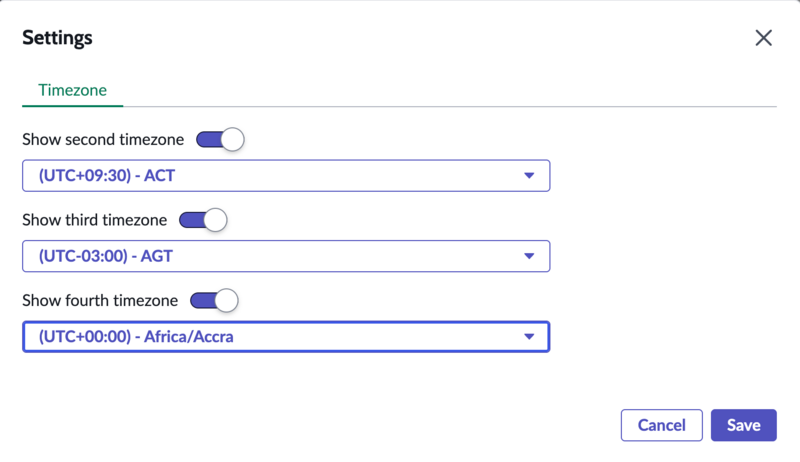 Multiple timezone settings appear on the page when you select Settings.