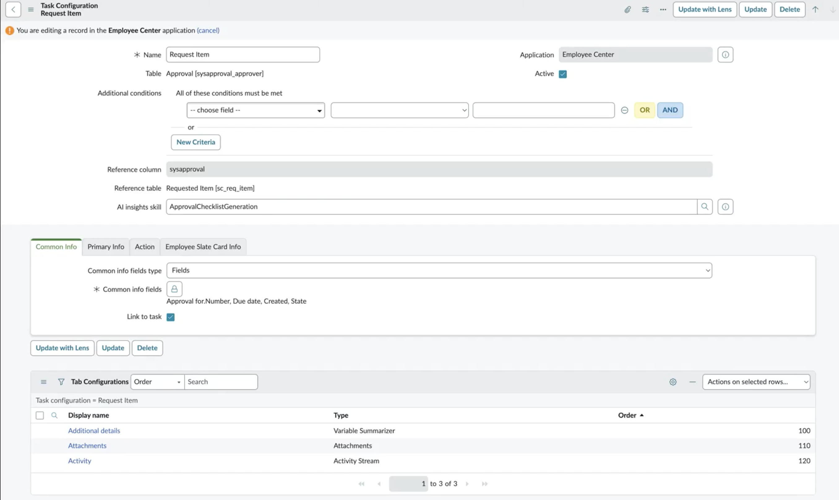 Task Configuration record for Request Item with the AI insights skill field set