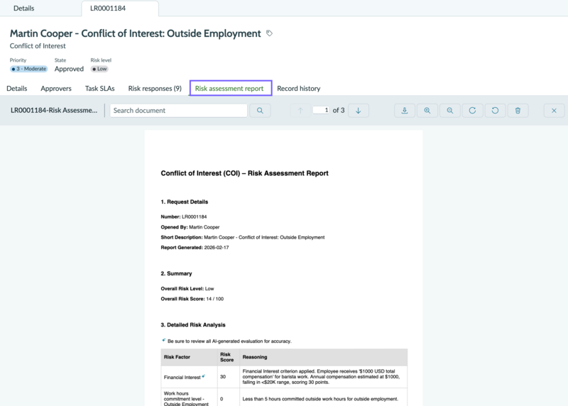 View risk assessment report