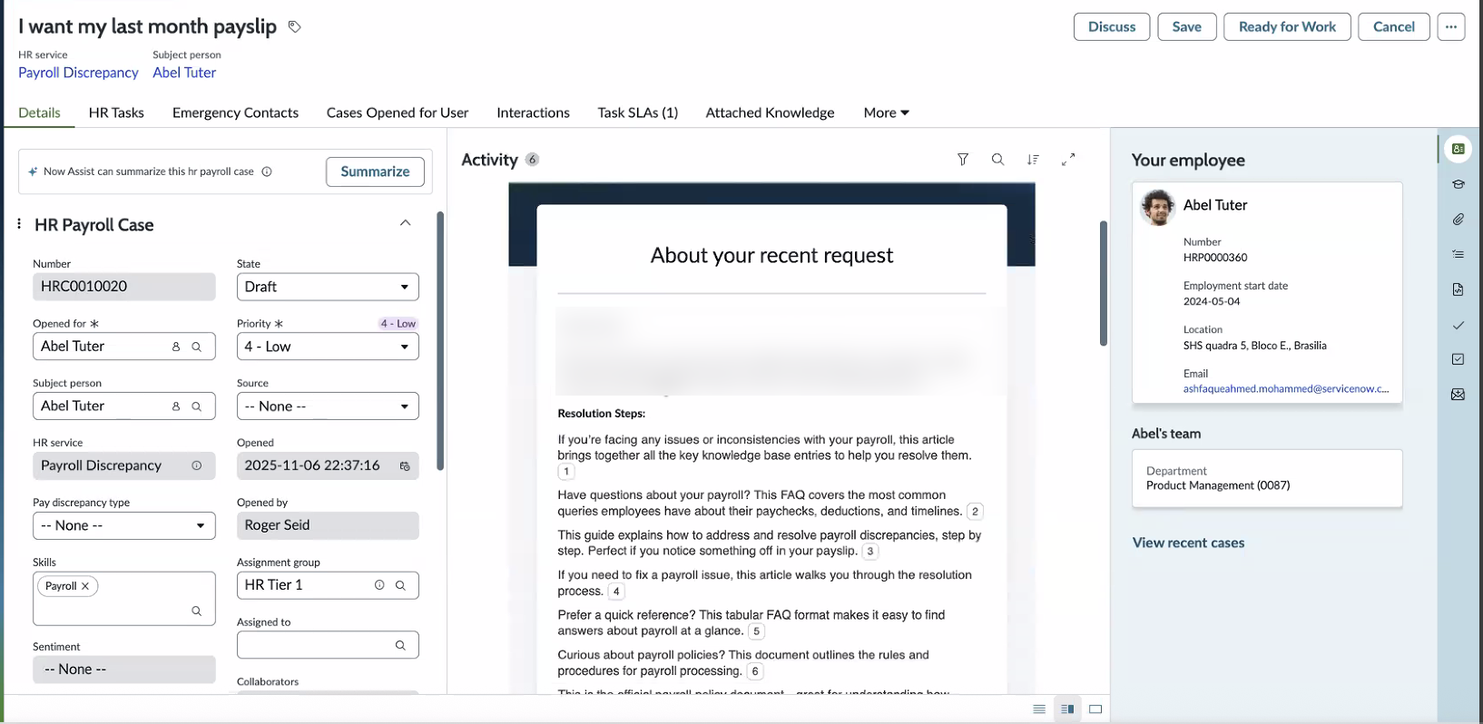 Event creation on Agent Workspace for HR Case Management