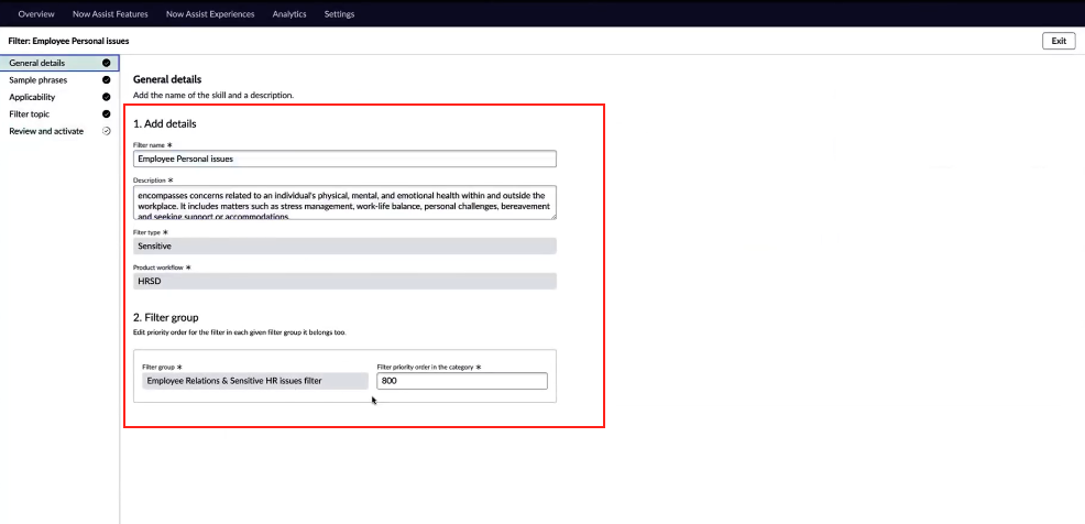 Shows the ability to add filter type and description details
