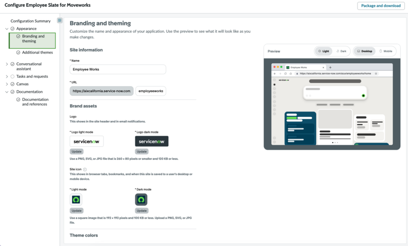 Configure branding and theme
