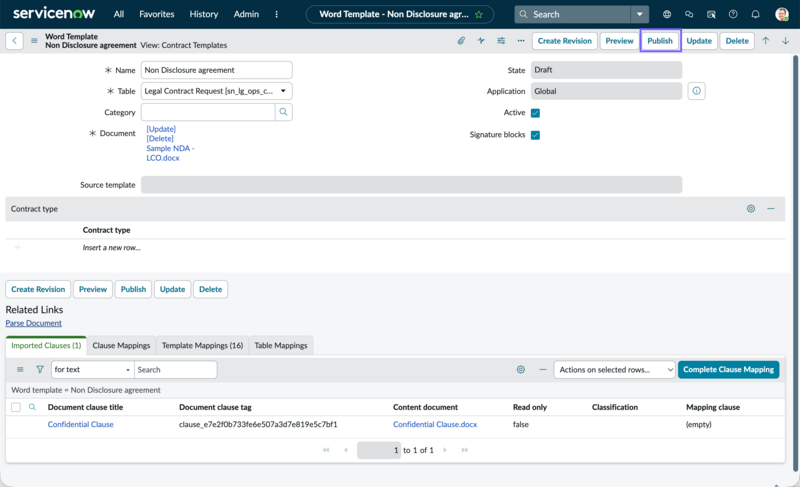 Publish contract template