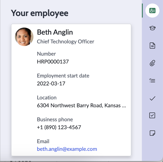 Contextual side panel in Agent Workspace showing column of icons for case information and employee interaction